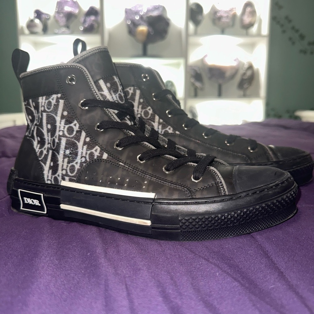 Dior B23 High Top Black & White Oblique Canvas With Black Calfskin Sz. EU43 (10)